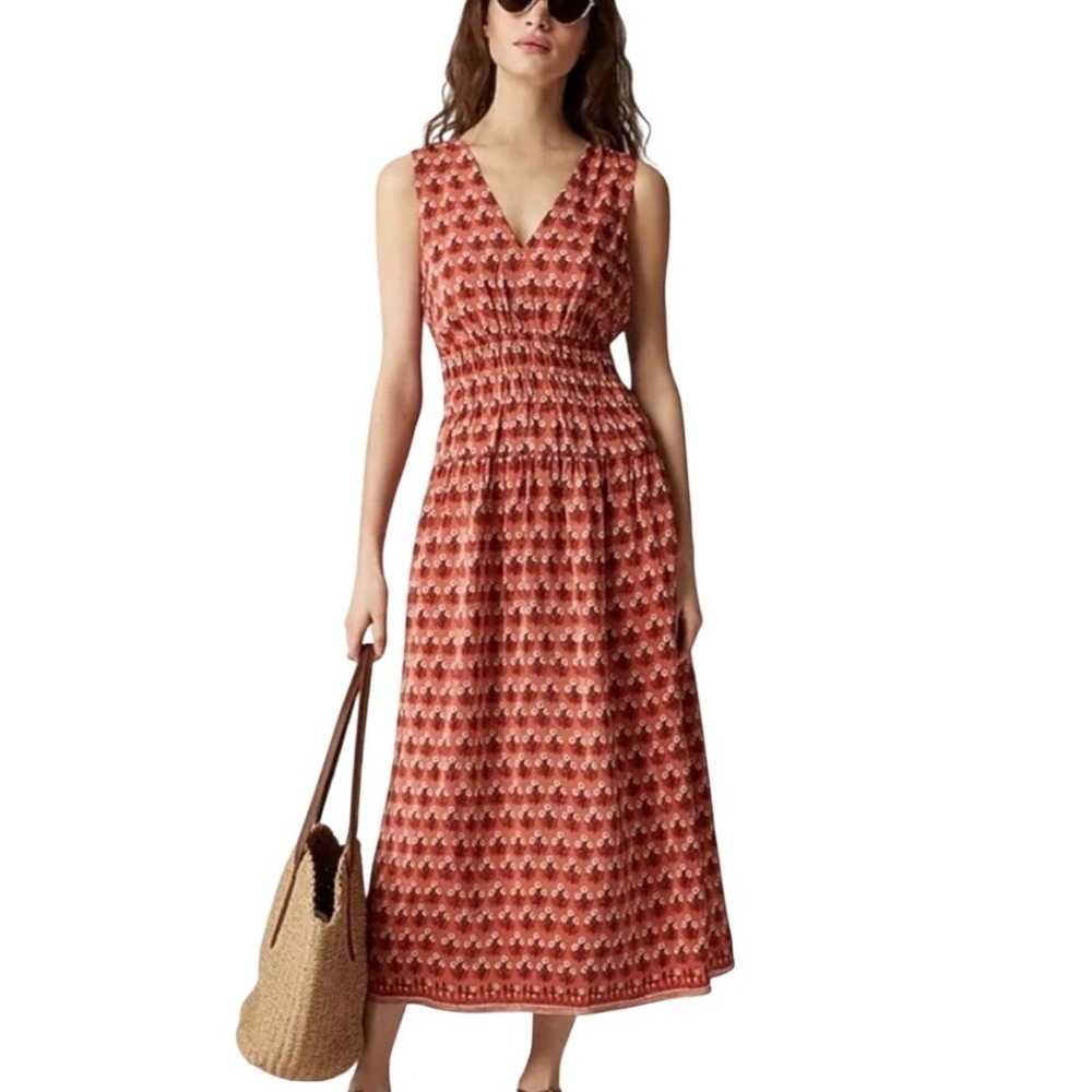 J.Crew Hyacinth Floral Pleated Smocked V-Neck Maxi Dress XS